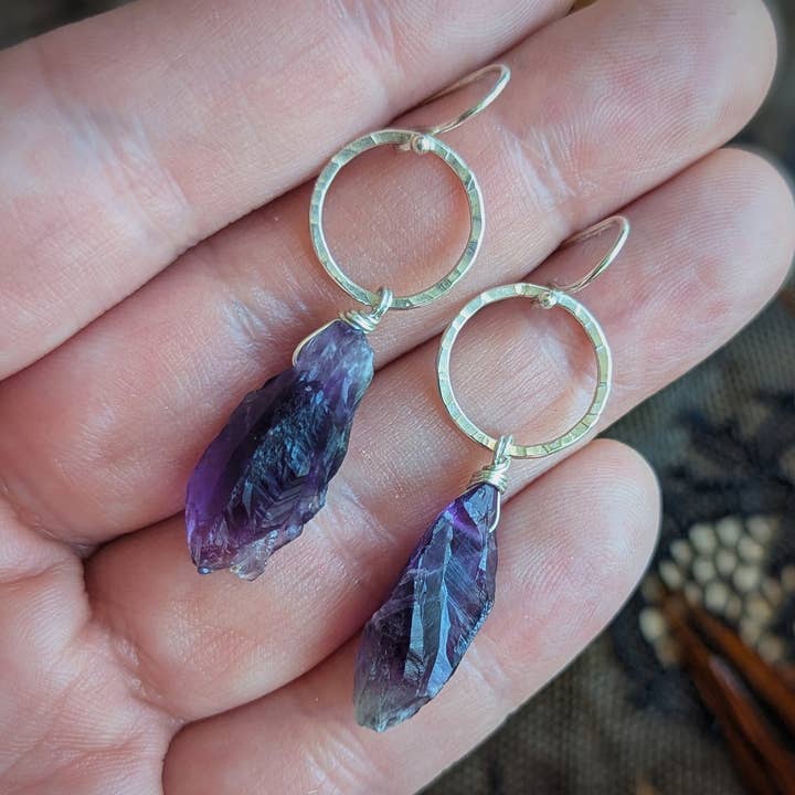Raw Amethyst Spell Earrings for wholesale by Maxi Cif Designs