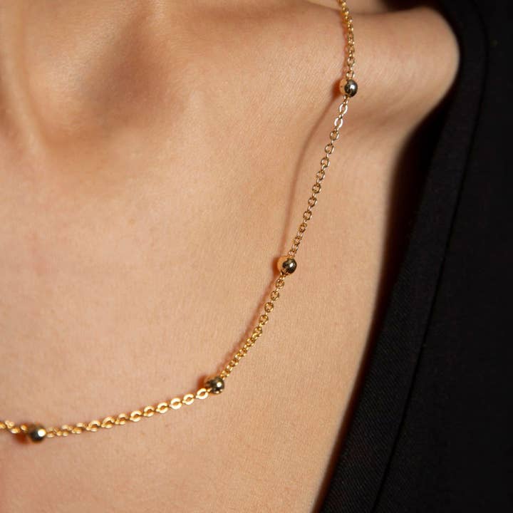 Mejoma – wholesale Beaded/pearl necklace – Beaded Satellite Gold Chain Necklace2