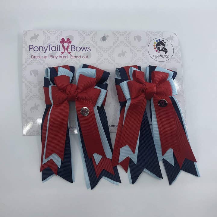 Red Light Blue/Navy PonyTail Bows for wholesale by PonyTail Bows