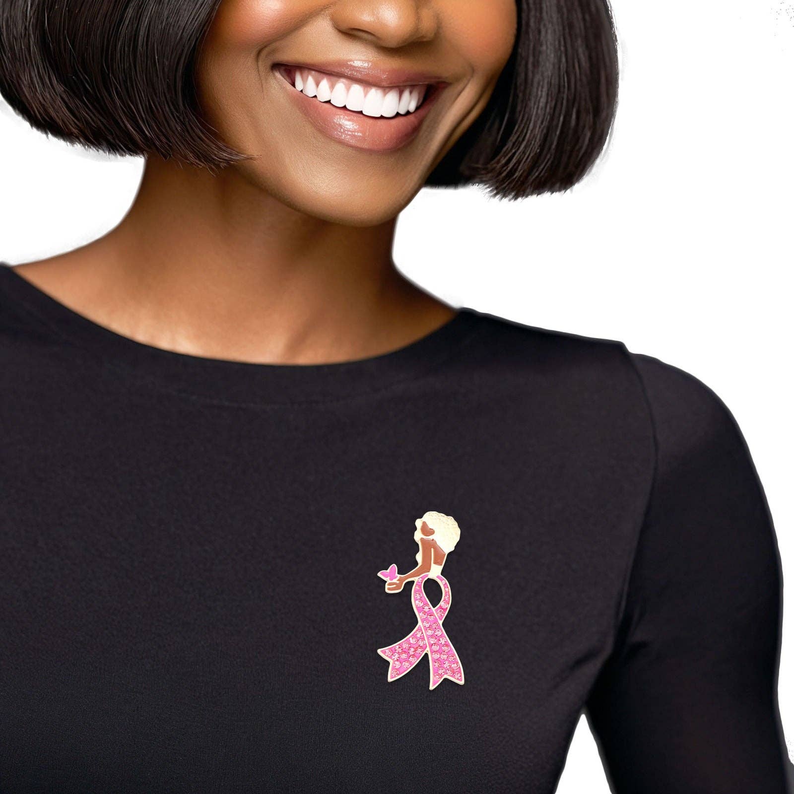 Brooch Gold Pink Woman Breast Cancer Legs Pin for wholesale on Faire
