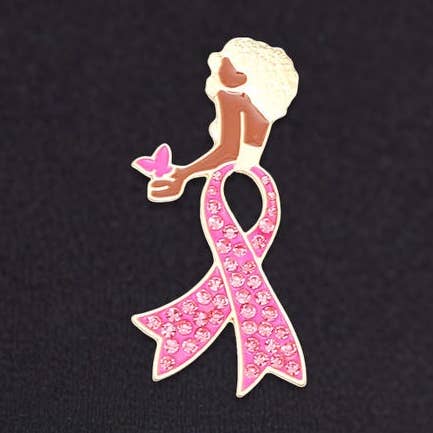Brooch Gold Pink Woman Breast Cancer Legs Pin for wholesale on Faire0