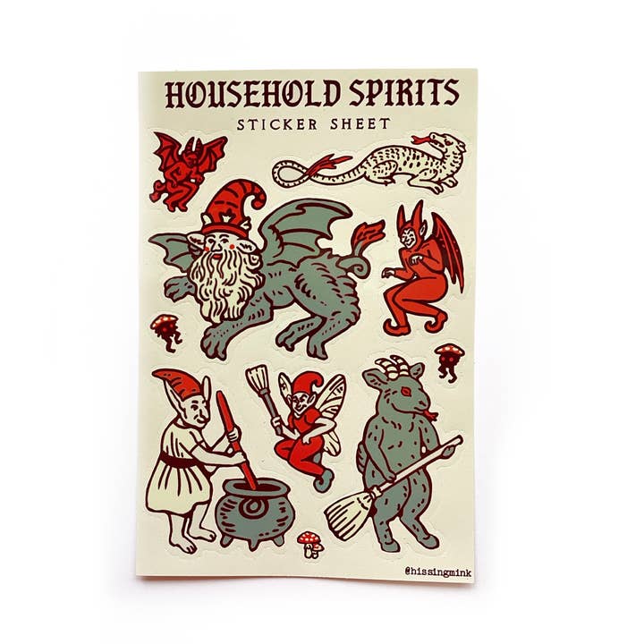 Household Spirits Sticker Sheet for wholesale by Hissing Mink