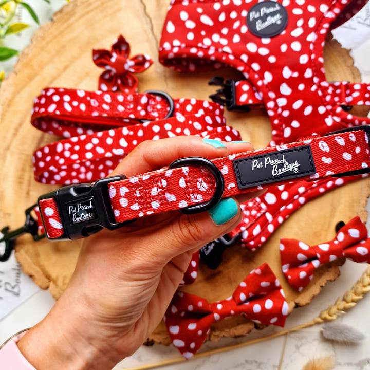 Pet Pooch Boutique - Wholesale Pet collar – Dog - Poppy Toadstool Polkas Dog Collar - OPTIONAL Bow Tie/Flower0