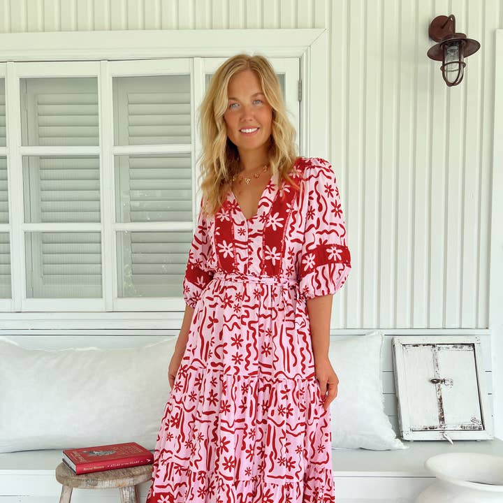 AARDBEI SPRITZ PRINT MILA MIDI JURK voor wholesale door Jaase