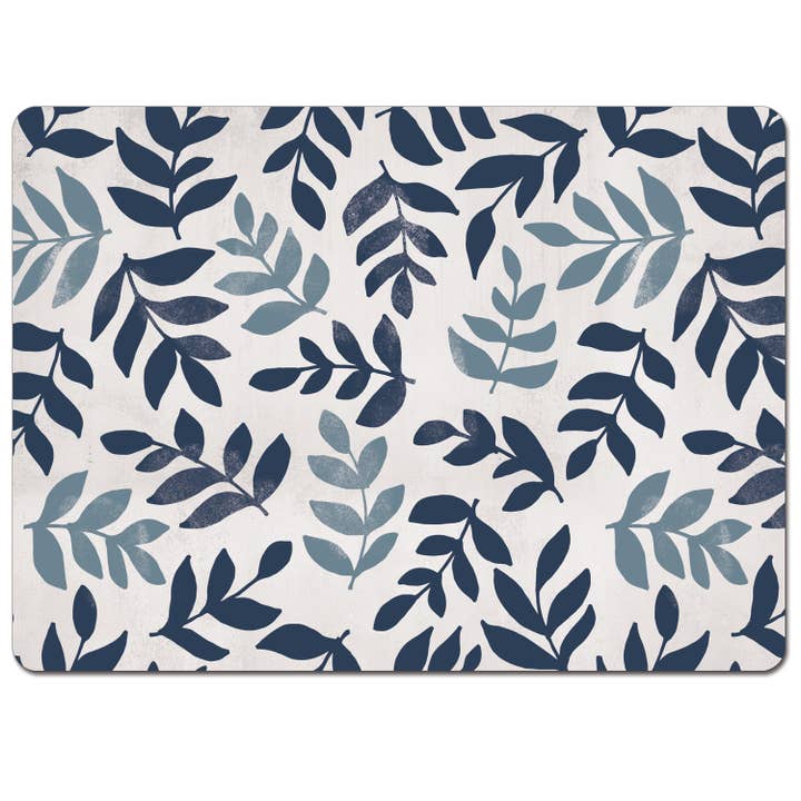 "Blue Leaf Floral " Boxed 4-Pack Hardboard Table Mats for wholesale by CounterArt/Highland Home/Thirstystone