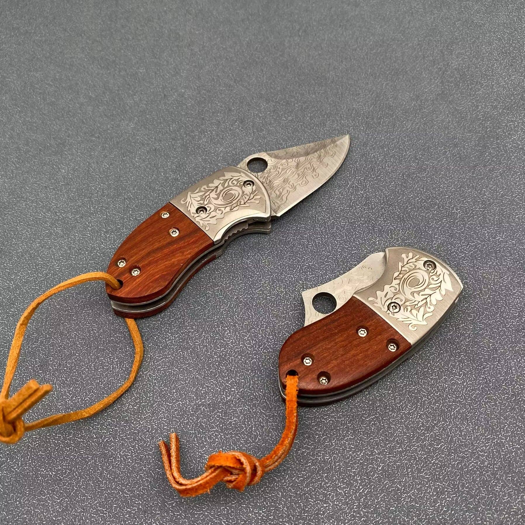 Mio Queena - Wholesale Pocket Knife/Holder - Wooden Handle Patterned Stainless Steel Foldable Knife3