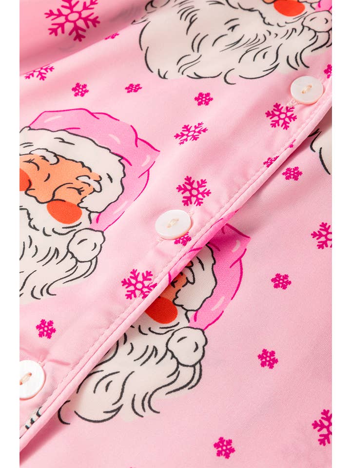 Pink Santa Claus Snowflake Long Sleeve Shirt Christmas Pajama Set for wholesale on Faire