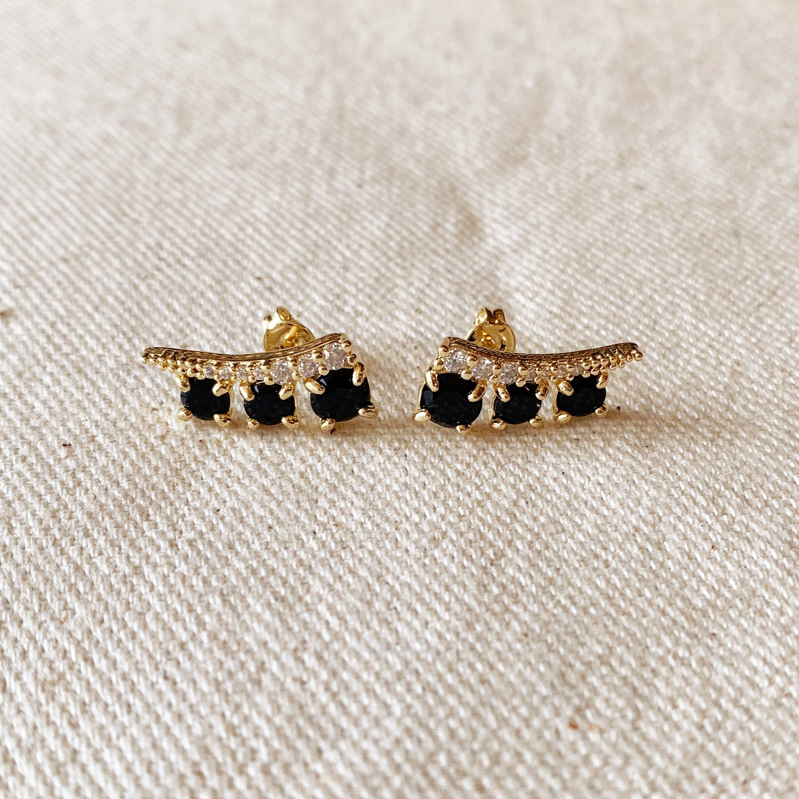 GoldFi - Wholesale Ear Jackets/Climbers - 18k Gold Filled Triple Stone Black Ear Climber Earrings2
