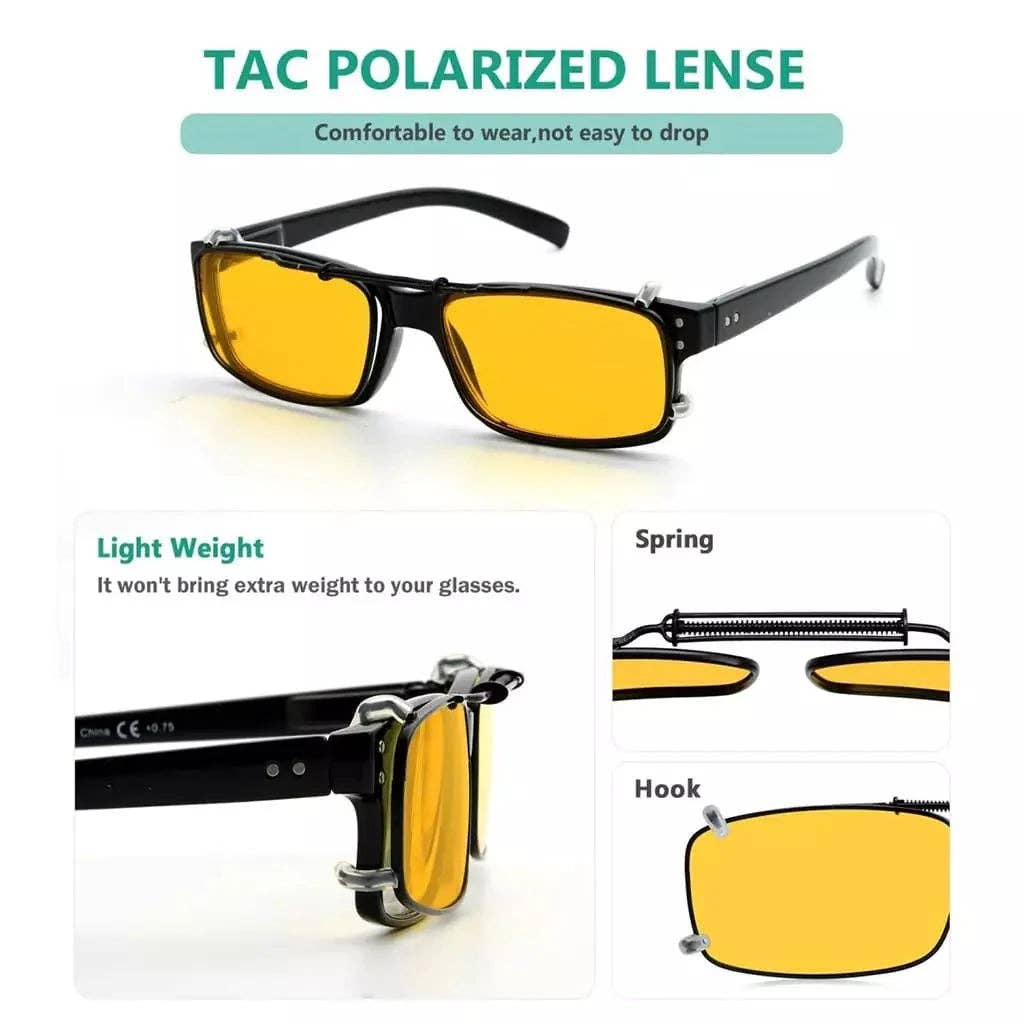 Yellow Polarized Night Vision Driving Clip-on Glasses C63 (52MMx33MM) for wholesale on Faire2