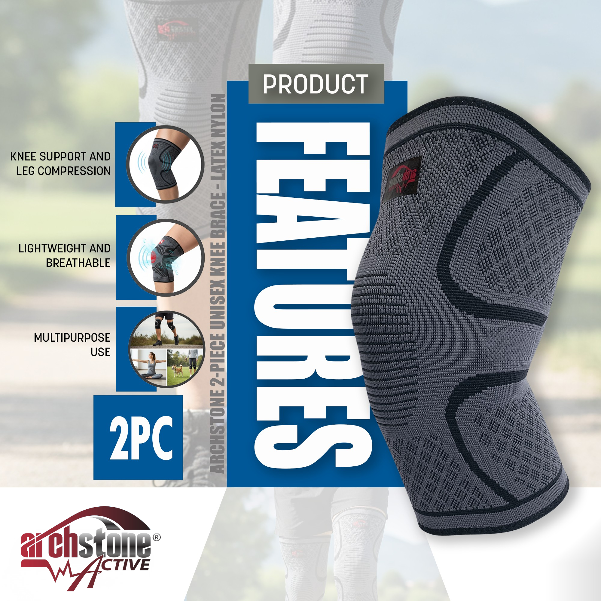 Archstone Collections – wholesale Knee sleeve – Archstone 2-Piece Unisex Knee Brace - Latex Nylon4