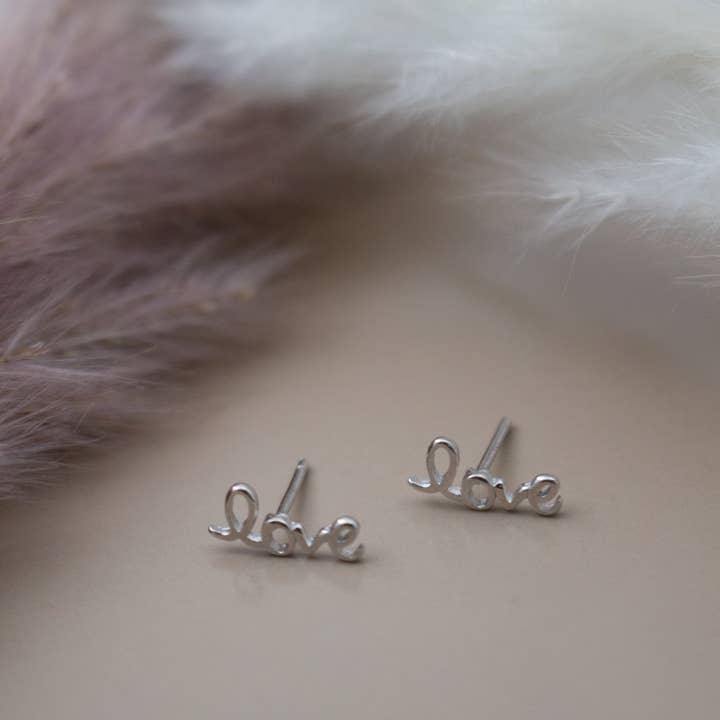 Aurora Jewels - Wholesale Stud/Post Earrings - Cursive "Love" Studs