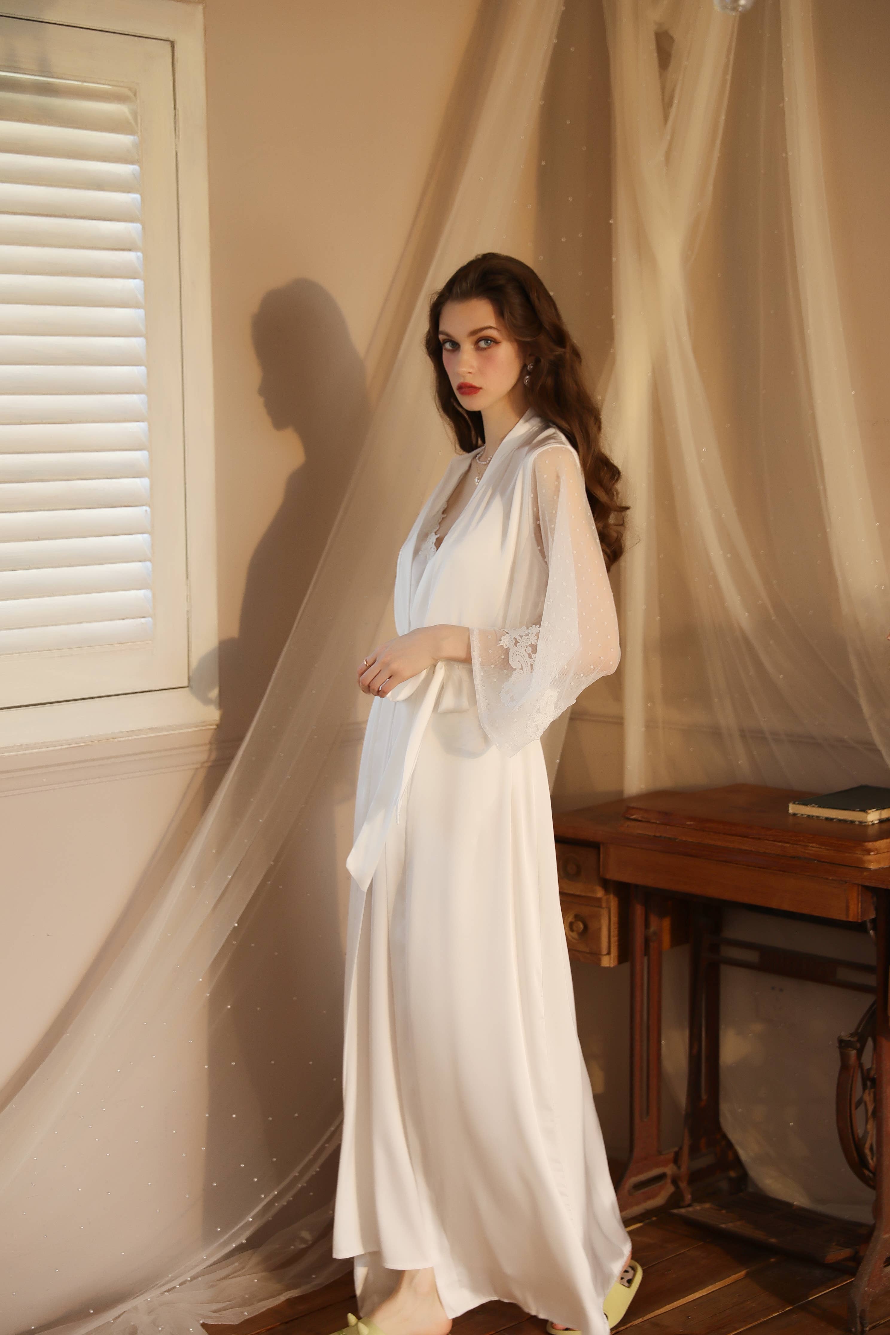 Sweetkama - Wholesale Robe - Women's - Lace Night Gown, Silk Robes,Bridal Party Robes,with babydoll11