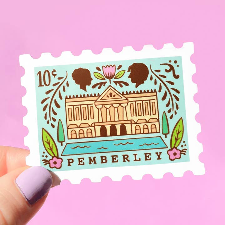 Pemberley, Pride and Prejudice Stamp Vinyl Sticker for wholesale by Joy Addict