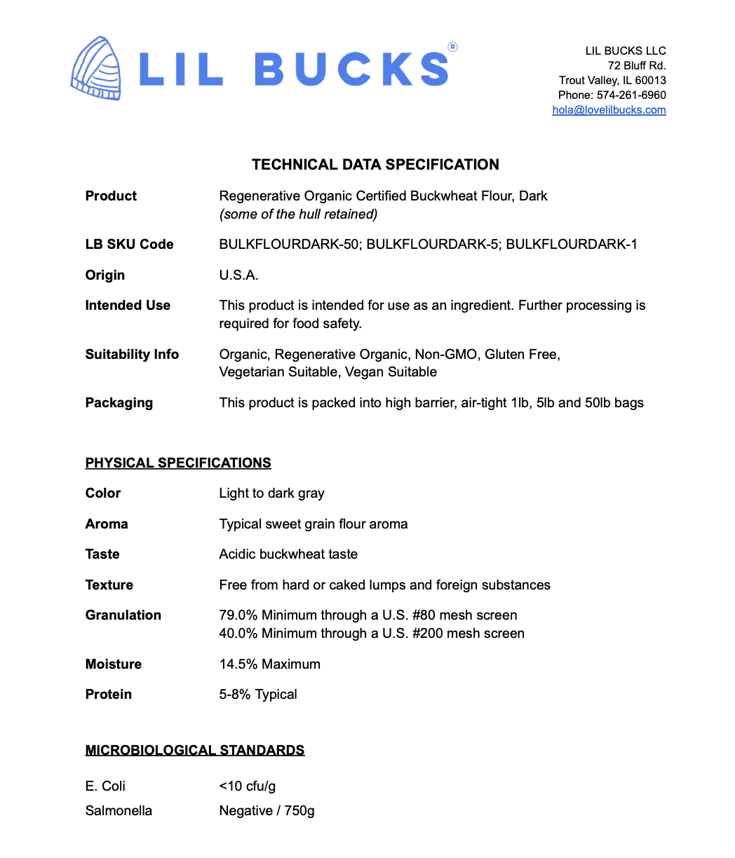 Lil Bucks - Wholesale Gluten-Free Flour - Regenerative Organic Buckwheat Flour (Light or Dark), 50lb6