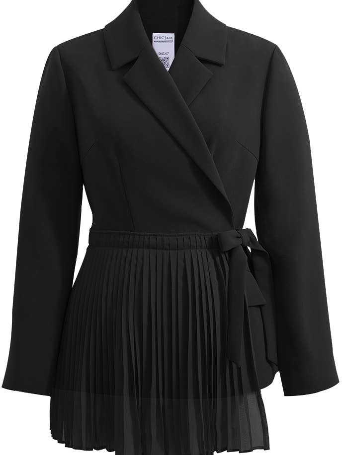 Blazer péplum plissé en acétate Chic Star en noir 080924 pour la vente par CHIC STAR