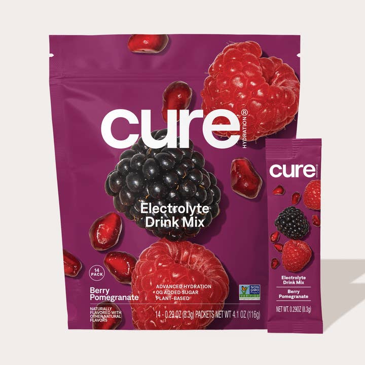 Cure Hydration - Wholesale Powdered Health Drink - Hydrating Electrolyte Drink Mix - Berry Pomegranate (14ct)0