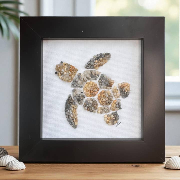 Sea Turtle Mosaic Pebble Art (4x4 Original) for wholesale by Coastal art co.