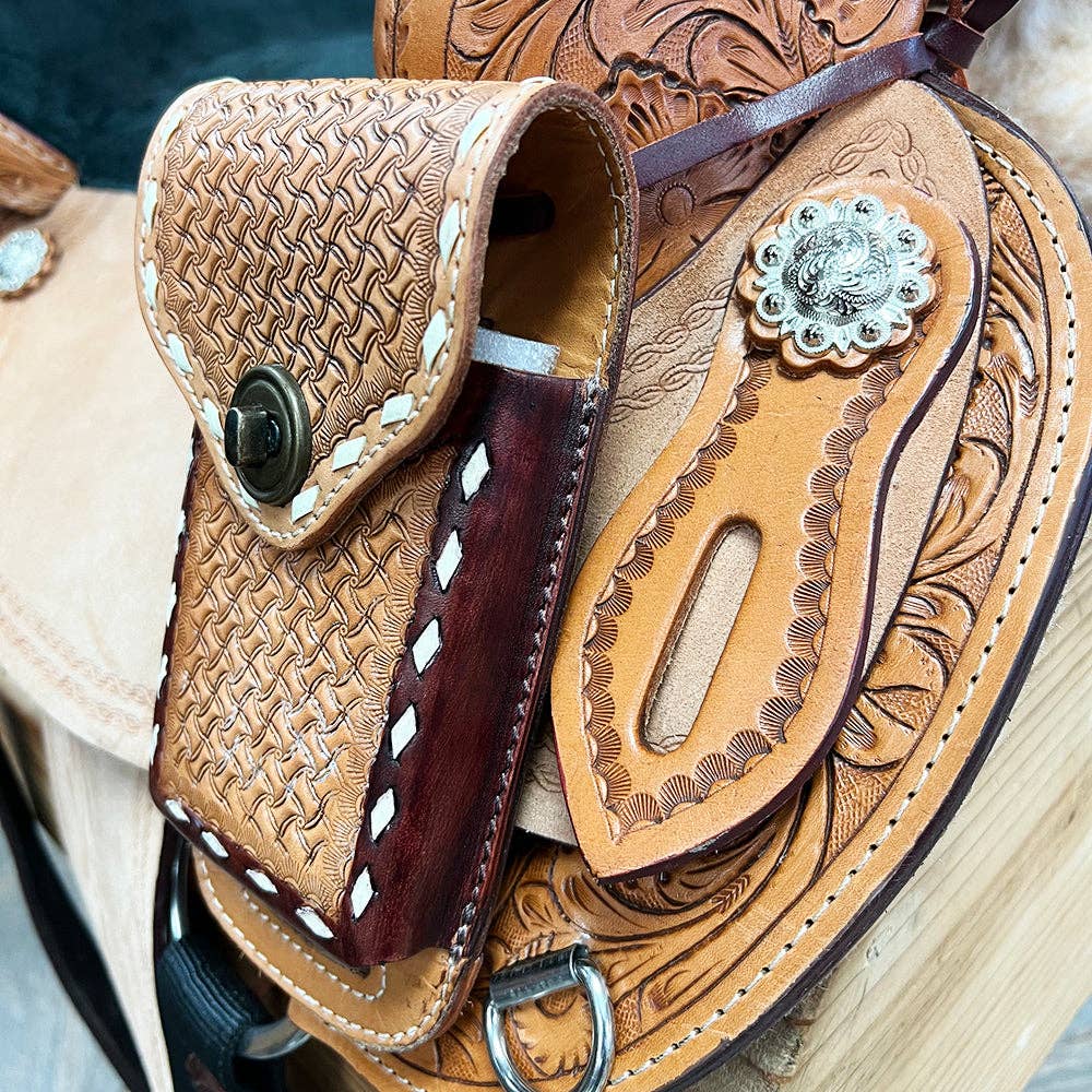 HILASON - Wholesale Phone Wallet - Women's - Hilason Basketweave Floral Cell Phone Case Tan American Leather39