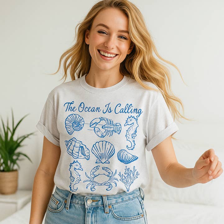 Scently Moments - Wholesale Screen printed t-shirt – unisex - The Ocean Is Calling Graphic Tee, Ocean Lover Shirt