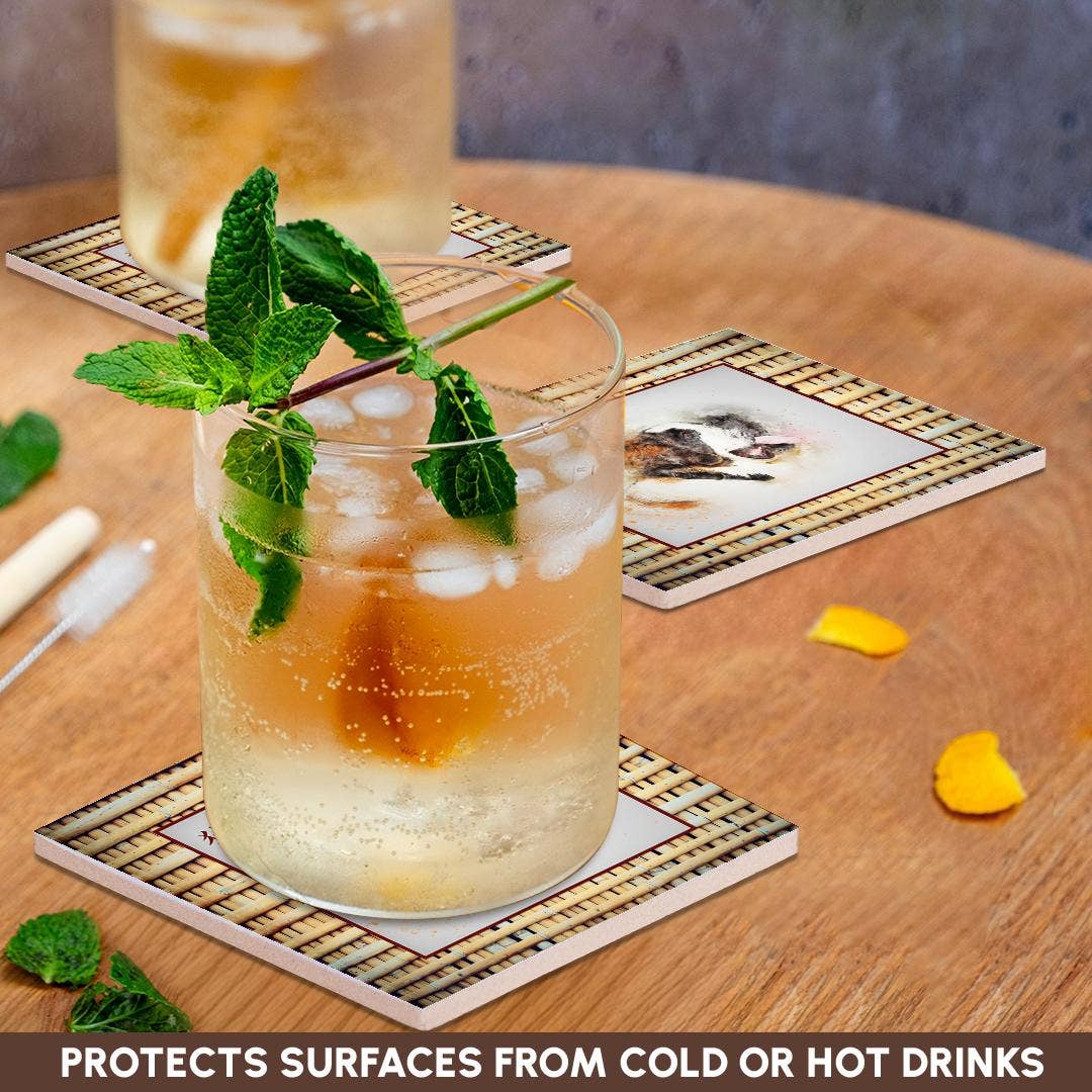 3dRose - Wholesale Coasters - 3dRose, Saint Bernard on Realistic Bamboo Look ,Sign of the Dog in Chinese, Coaster2