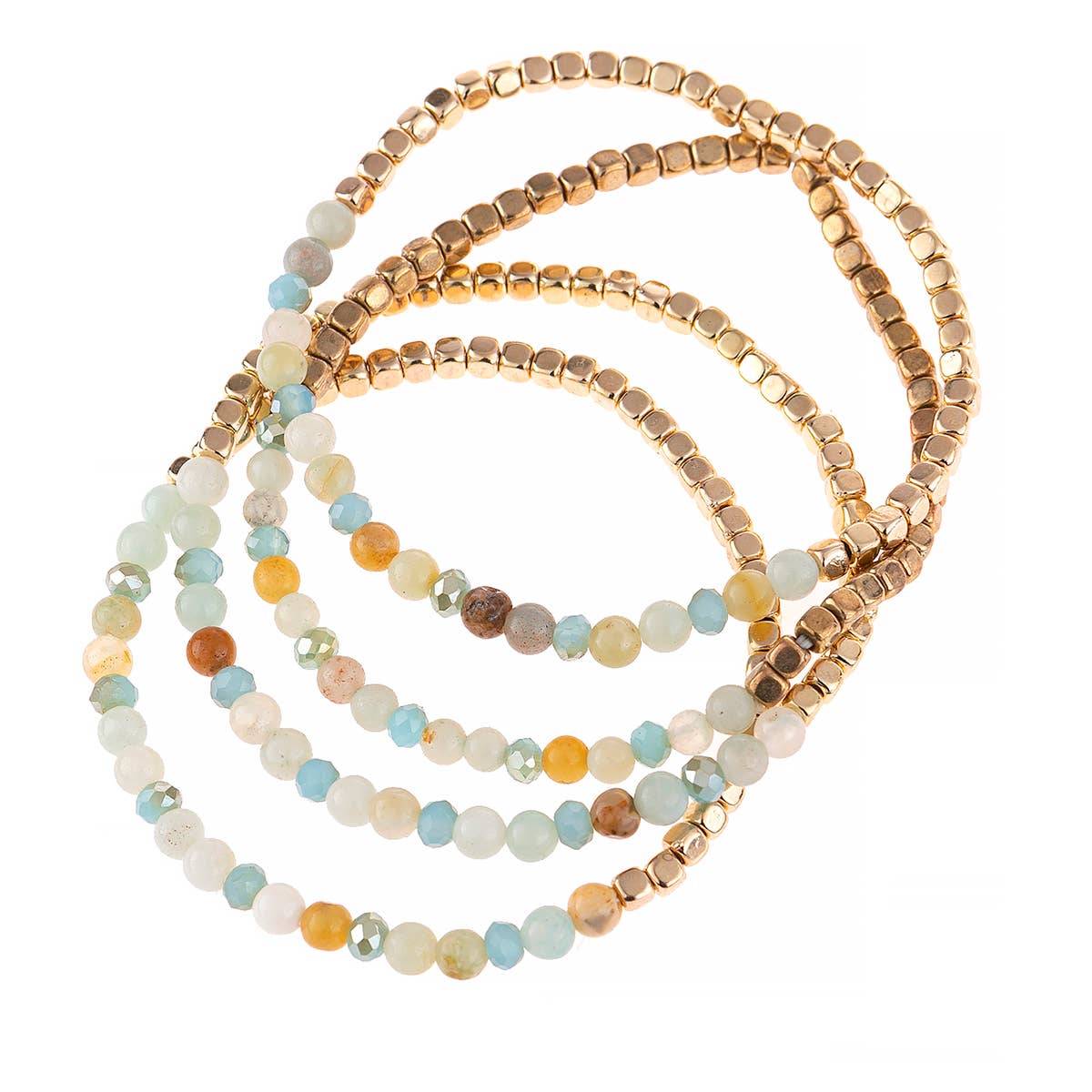 MYS Wholesale Inc - Wholesale Beaded Bracelet - Brass, Stone, Glass Four Set Beads Bracelet10