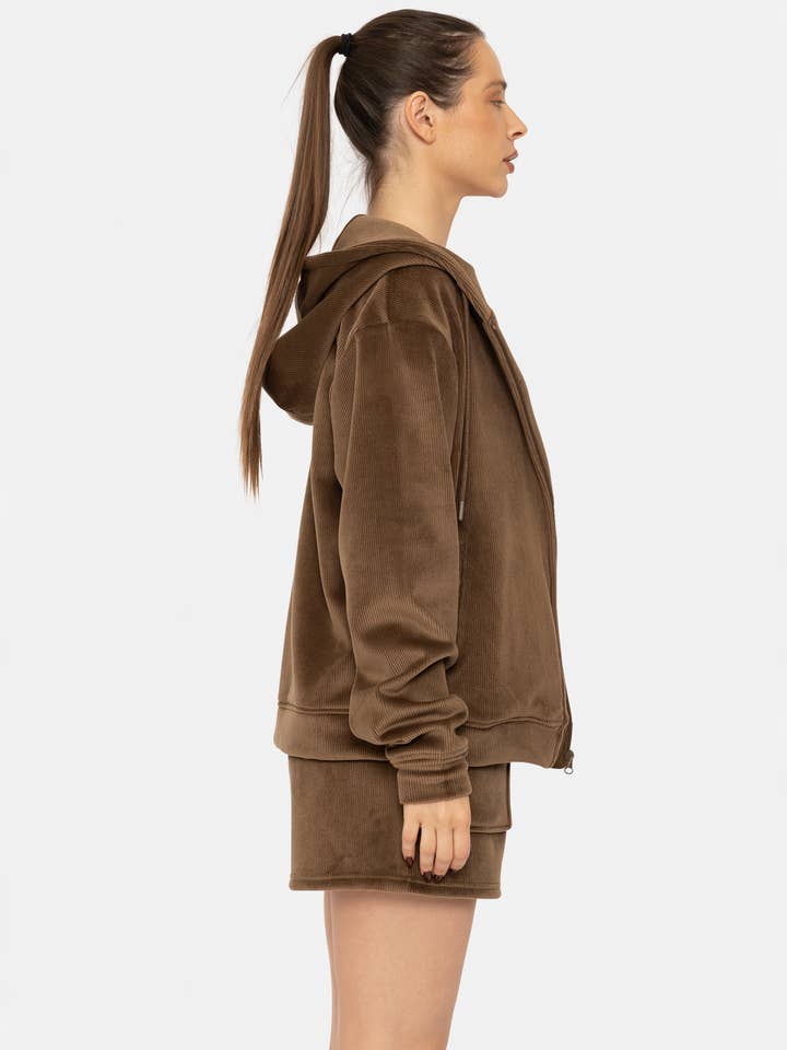 Mono B - Wholesale Hoodie - Women's - Soft Luxe Corduroy Zip Up Hoodie