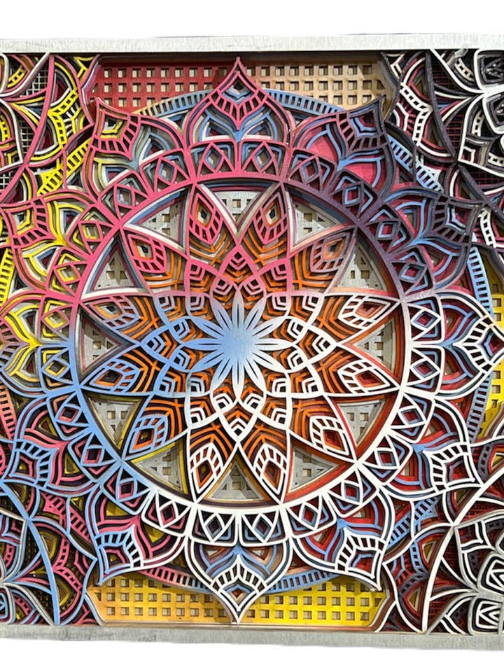 Wall Decoration Extra Large Colorful Mandala 3D Art Multi-Layer Spiritual Wood Yoga Art Bohemian Meditation Art 7202 for wholesale by Spencer's Custom Wood