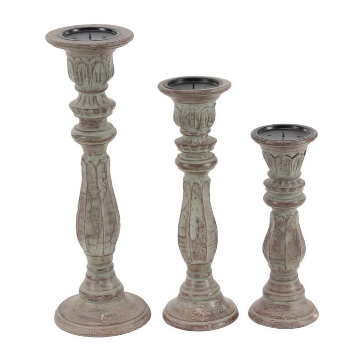 UMA Home Decor - Wholesale Candle Holder - Traditional Brown Mango Wood Candle Holder Set