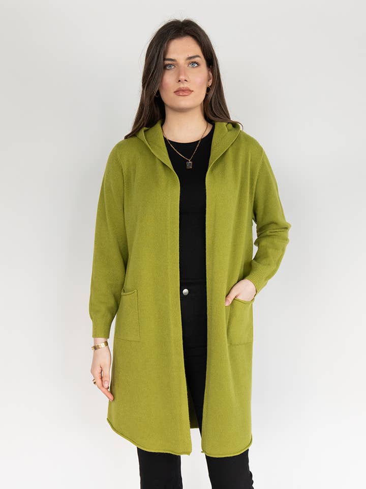 Cardigan com Capuz de Malha para Mulher em Verde Lima por atacado de NIKKY APPARELS