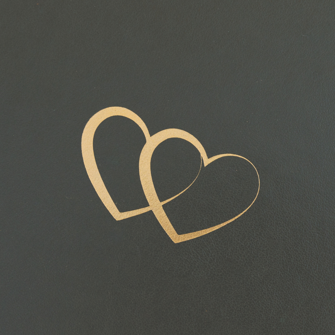Premium Gray Leather "Two Hearts - A Love Story" Couples Journal for wholesale on Faire1