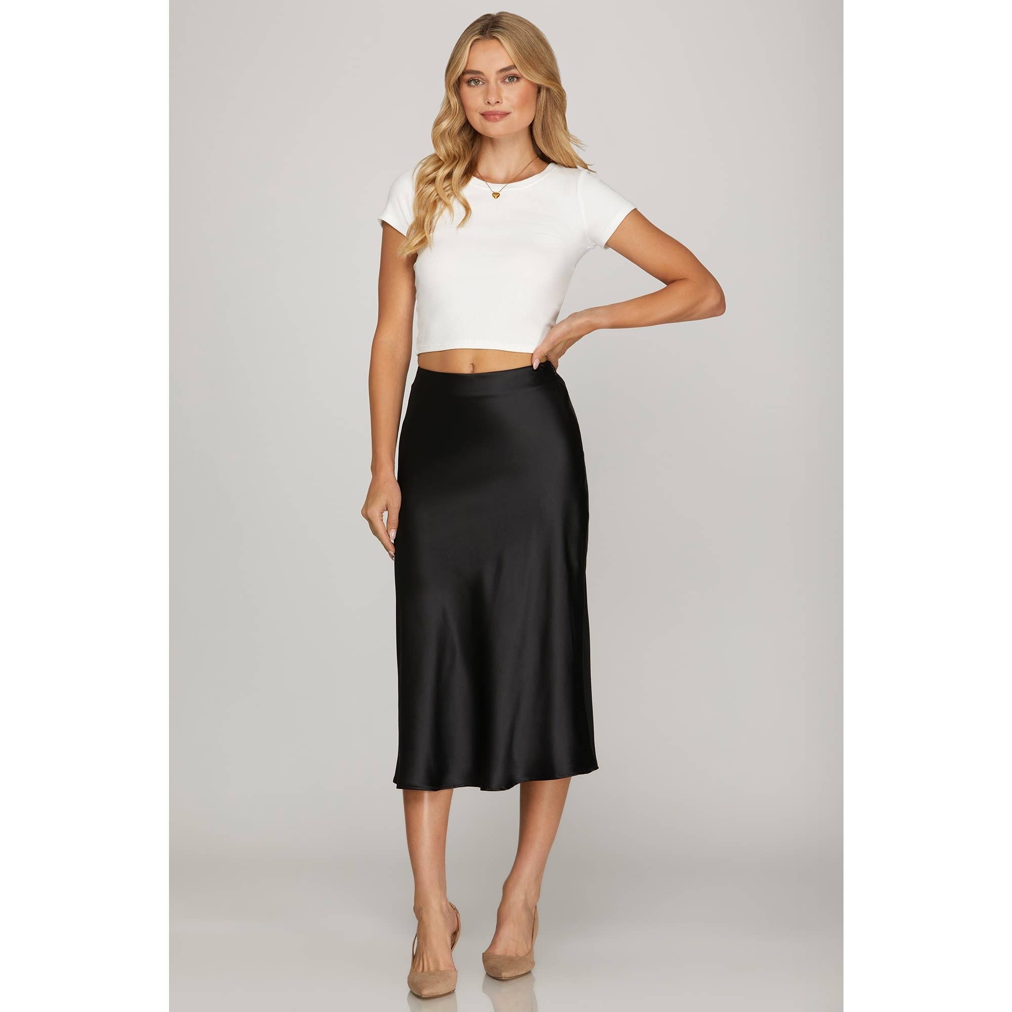 STYLE USA - Wholesale Rok - Dames - SATIJNEN MIDI-ROK MET SCHUINE SNIJLĲN0