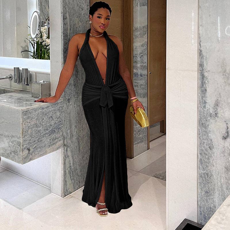 Marayn – wholesale Dress – Women's – Sultry Fall Dress Deep V Backless and Chic0