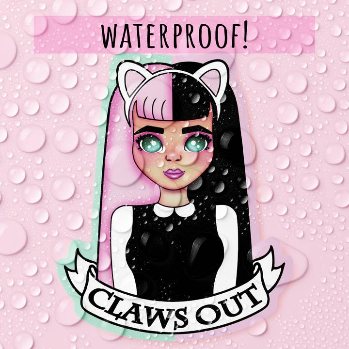 Atomic Lace - Wholesale Sticker - Pastel Goth Claws Out Cat GIrl Vinyl Sticker Grunge Punk2