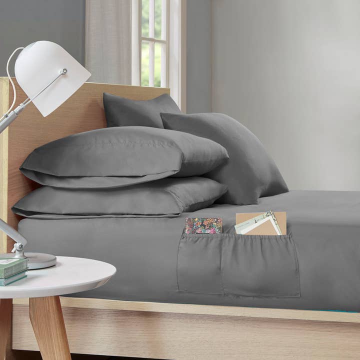 Olliix - Wholesale Sheet Set - Sheet Set with Side Storage Pockets, Dark Grey