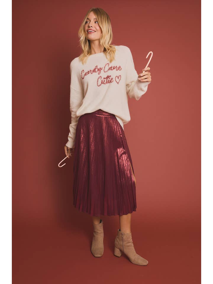 Cream Round Neck 'candy Cane Cutie' Novelty Sweater for wholesale on Faire