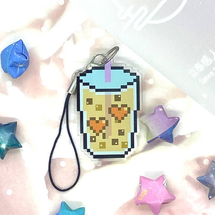 Ollybits Pixel Art - Wholesale Individual Charm/Pendant - Boba Milk Tea Heart Pixel Art Charm
