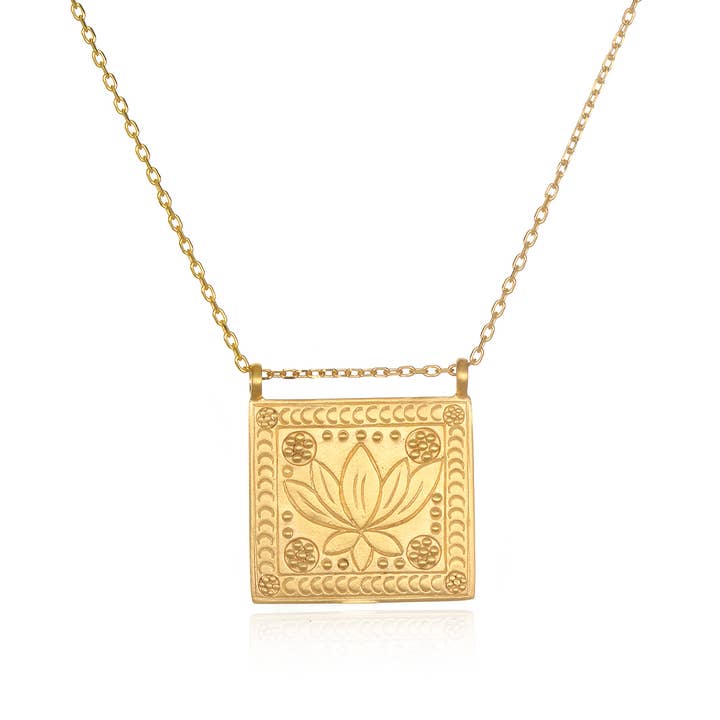 Gold Rectangle Lotus Pendant Necklace for wholesale by Satya Jewelry