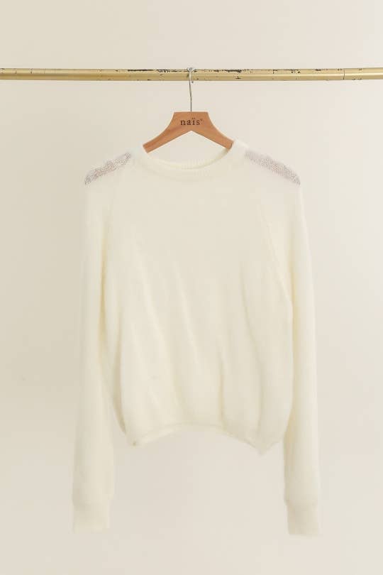 NAÏS PARIS - Wholesale Knit Sweater - Women's - Round neck sweater with buttoned sleeves in kid mohair and merino wool26