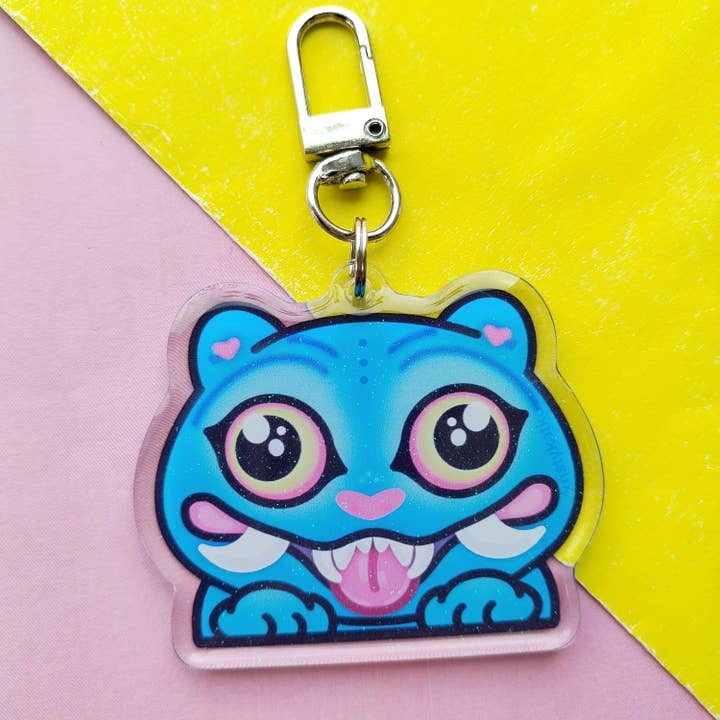 Keychain Acrylic Glitter Epoxy - cute anime blue tiger for wholesale by kristykatko