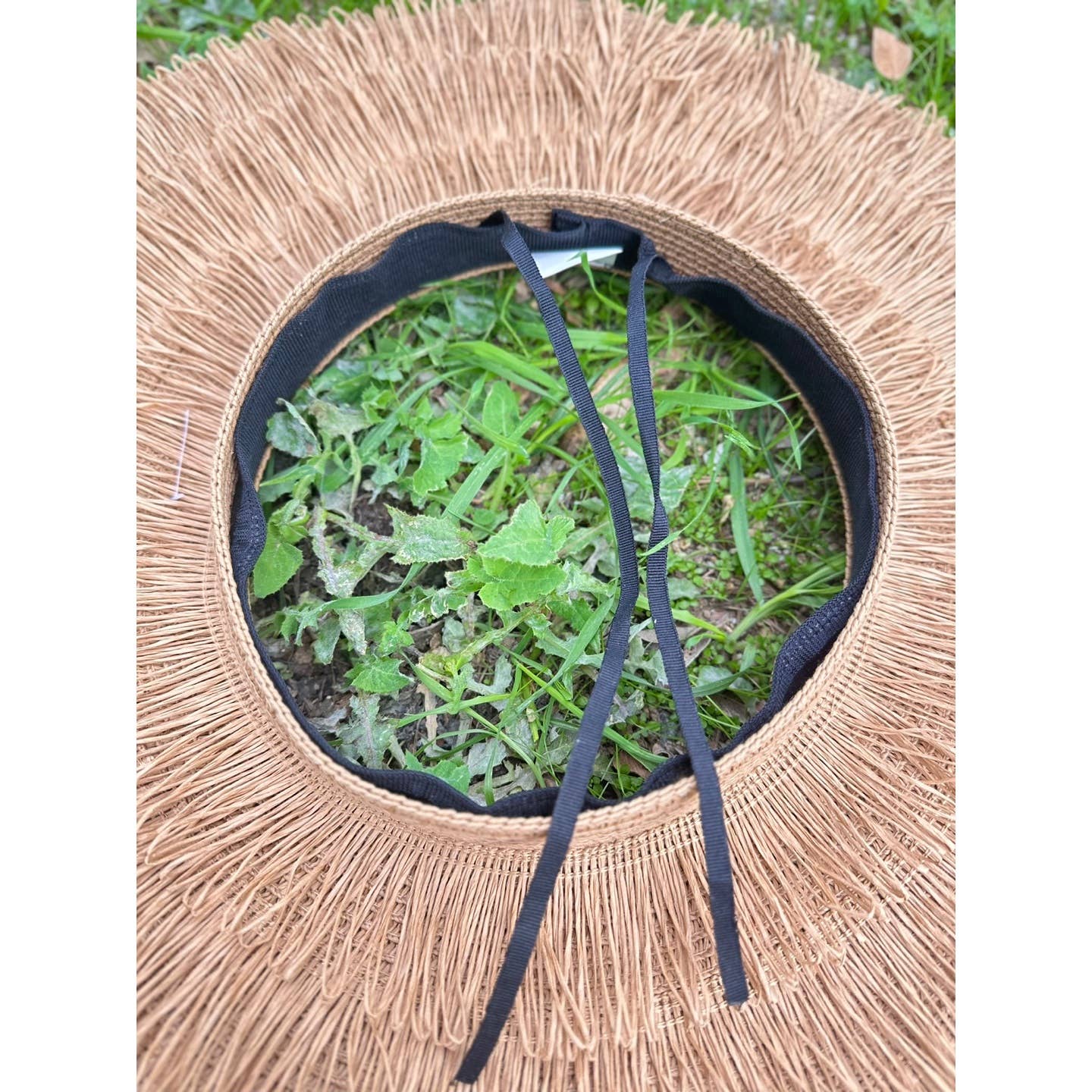 NATURAL Beachy crownless sun visor hat with layers of fringe for wholesale on Faire7