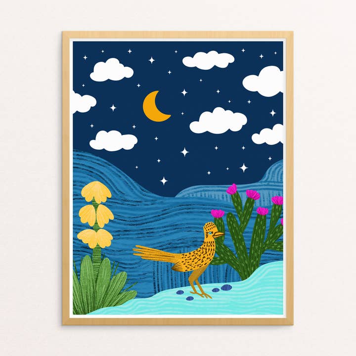 Roadrunner in the Desert Art Print for wholesale by Squidly Designs
