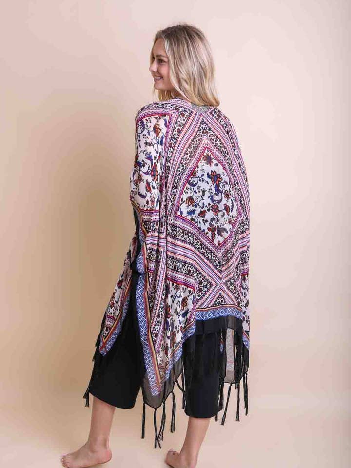 Leto Accessories - Wholesale Kimono - Women's - Bohemian Diamond Tassel Kimono - Fan Favorite!1