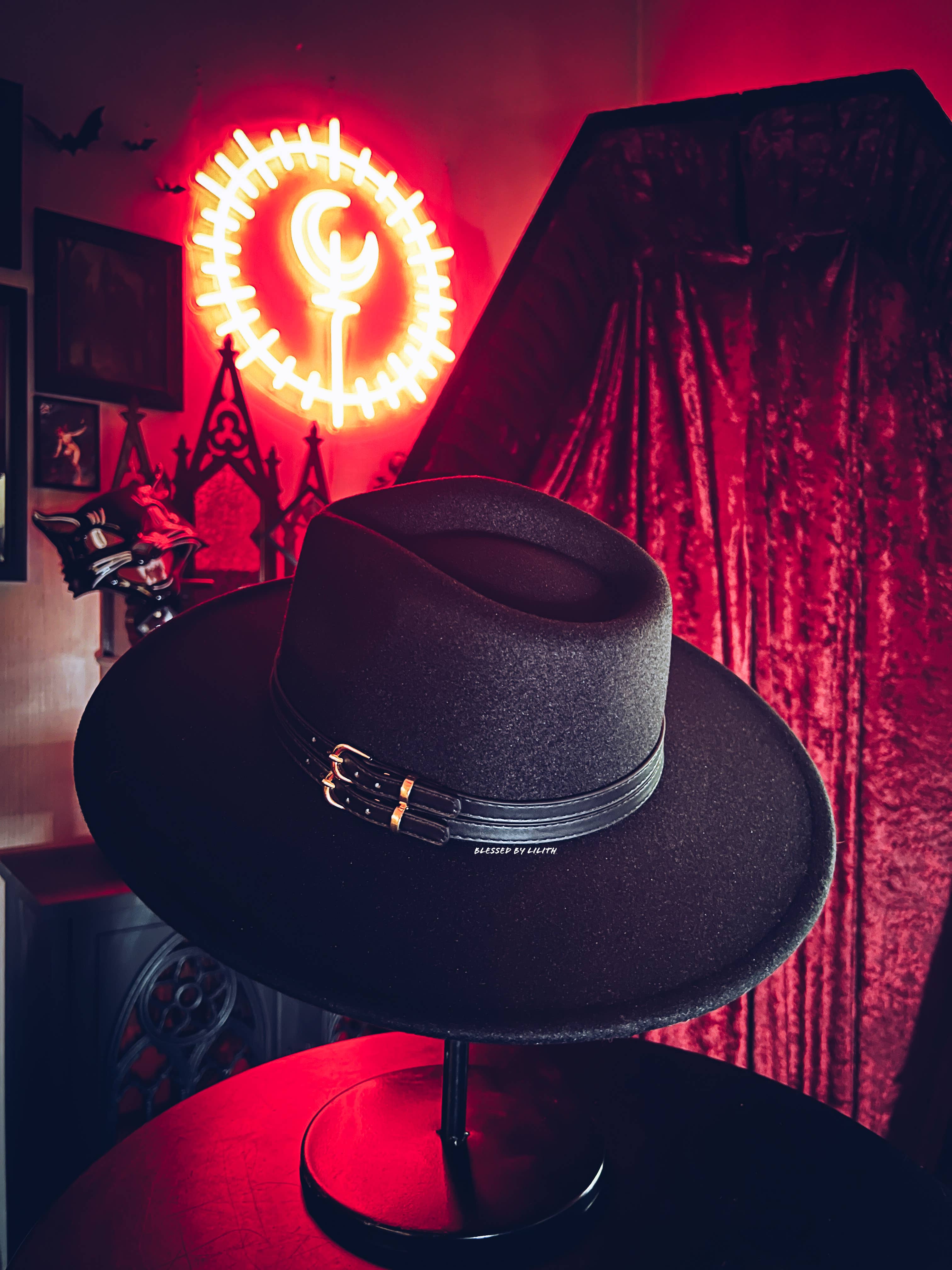 Blessed by Lilith - Wholesale Fedora - Women's - Serpent Witch Hat - Black Wide Brim1