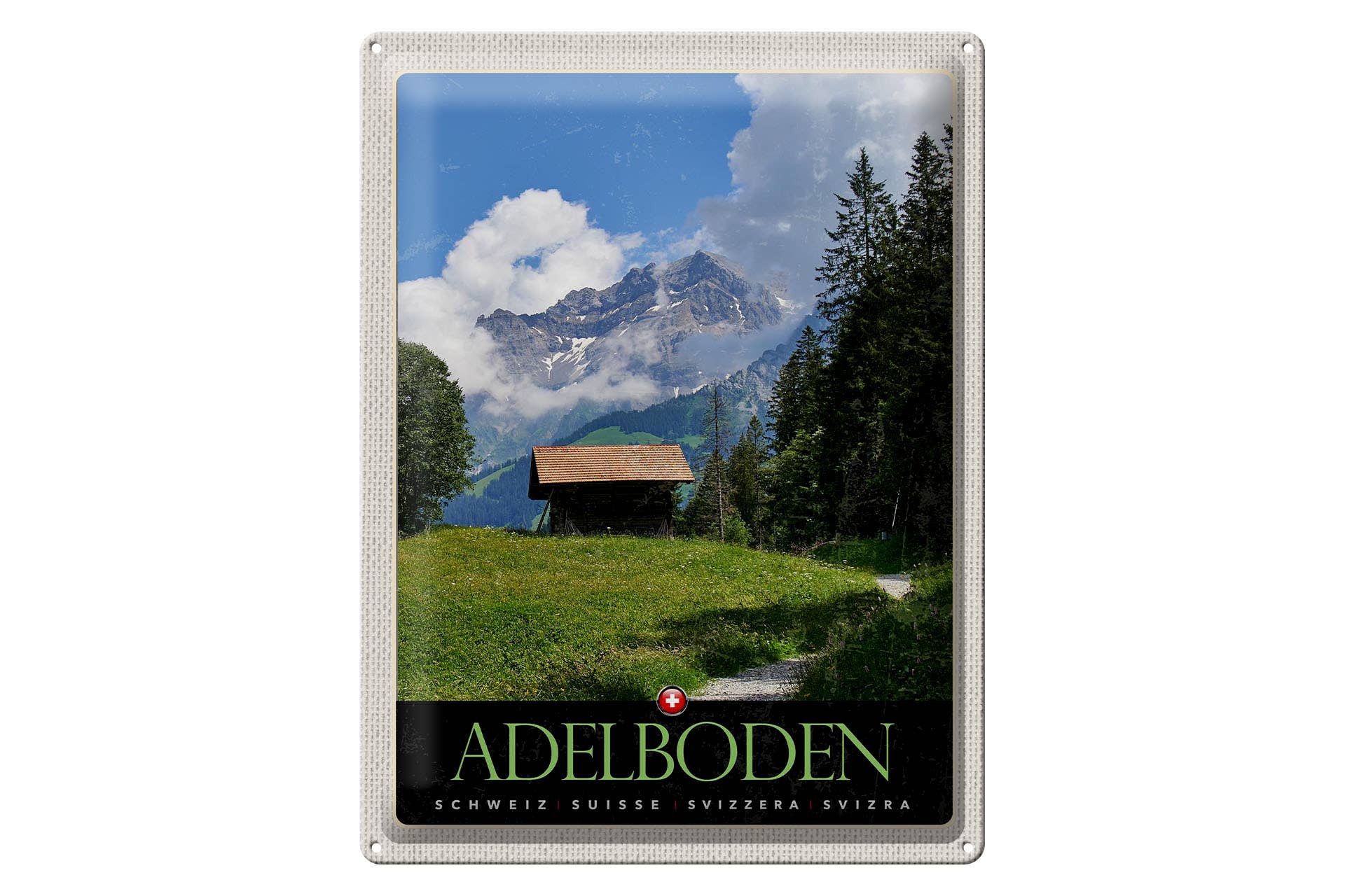 Femer - Vente Pancarte - Adelboden Schweizer Wälder Häuschen Tin Travel 30 x 40 cm0