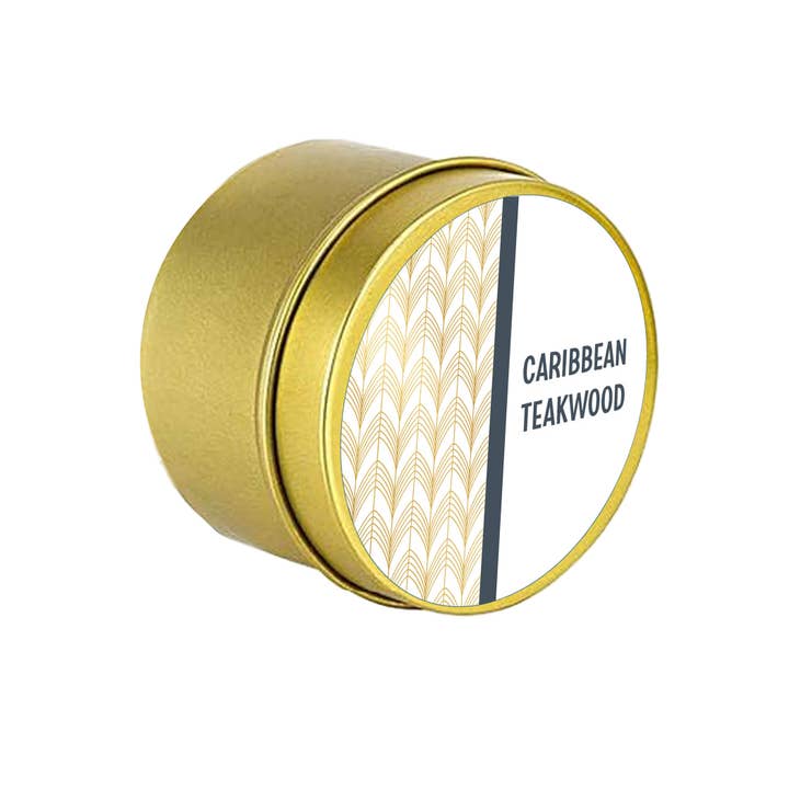 Mod Lounge Paper Company - Wholesale Jar/Filled Candle - Blue Caribbean Teakwood Mid Century Gold Foil Boxed Candle6