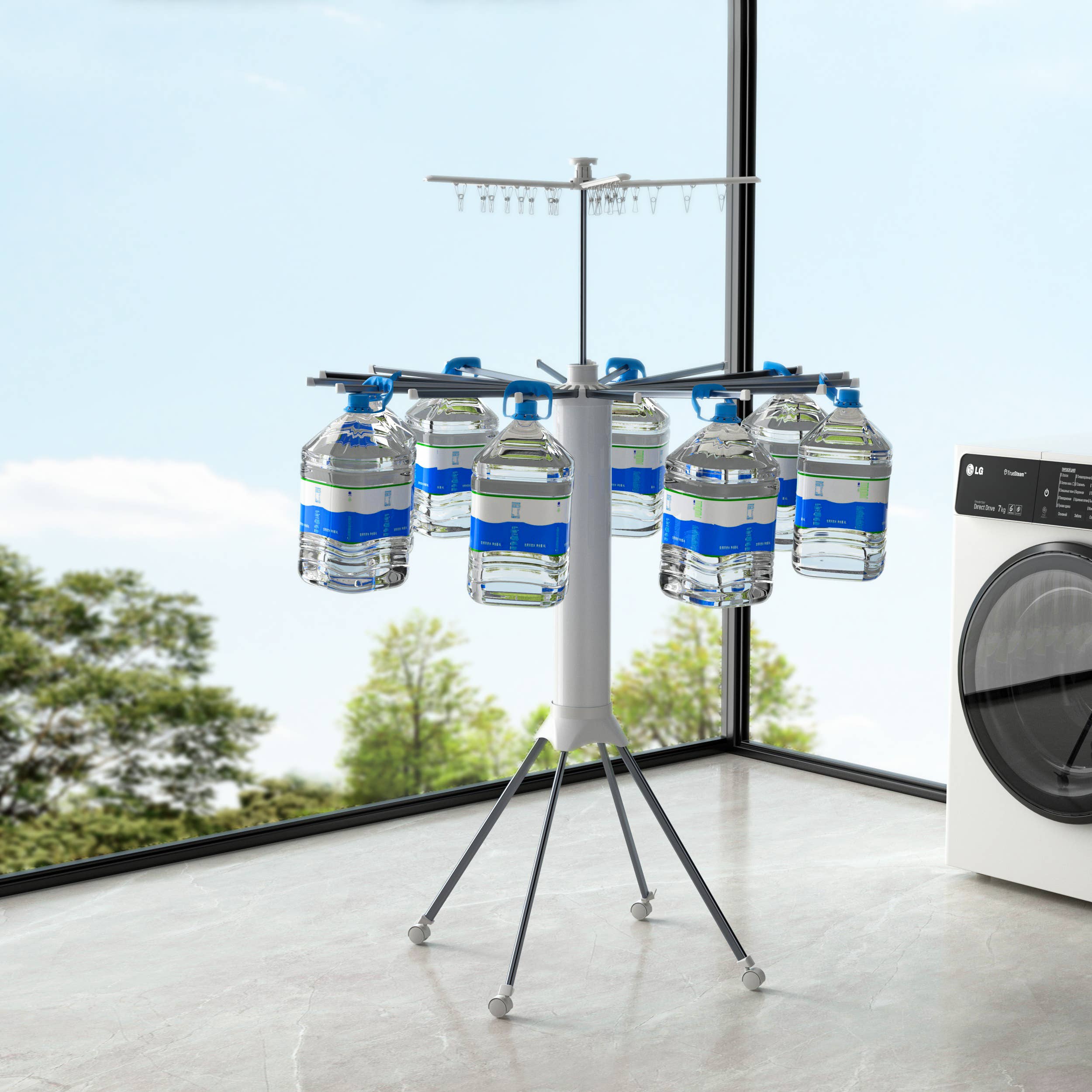 White Foldable Clothes Drying Rack Double-Tier Aluminum for wholesale on Faire2