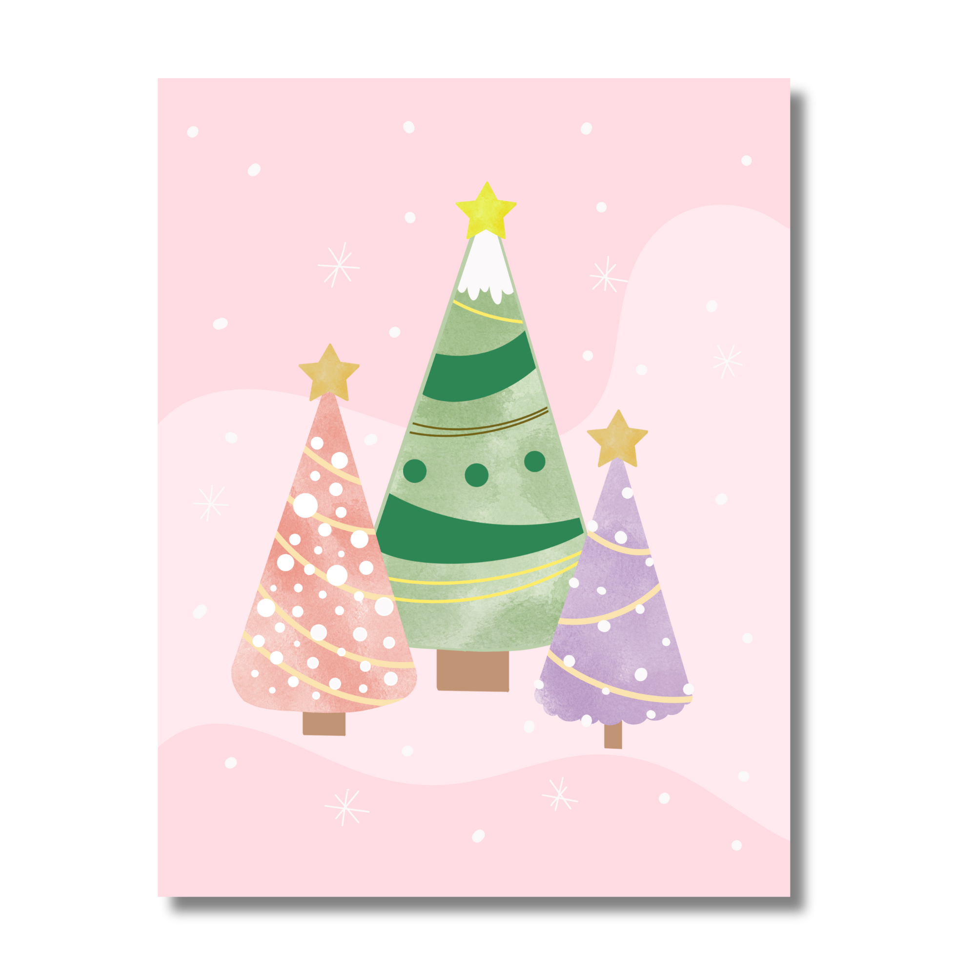 Dumplings and Us – wholesale Christmas card – Whimsical Christmas Trees Card – Pastel Holiday Magic (2025 1