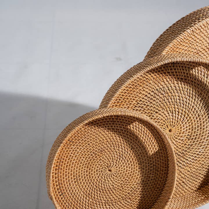 Office Objets - Wholesale Basket - Set of three handcrafted Indonesian wicker baskets in natural rattan (caramel)123
