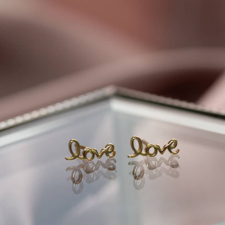 Aurora Jewels - Wholesale Stud/Post Earrings - Cursive "Love" Studs