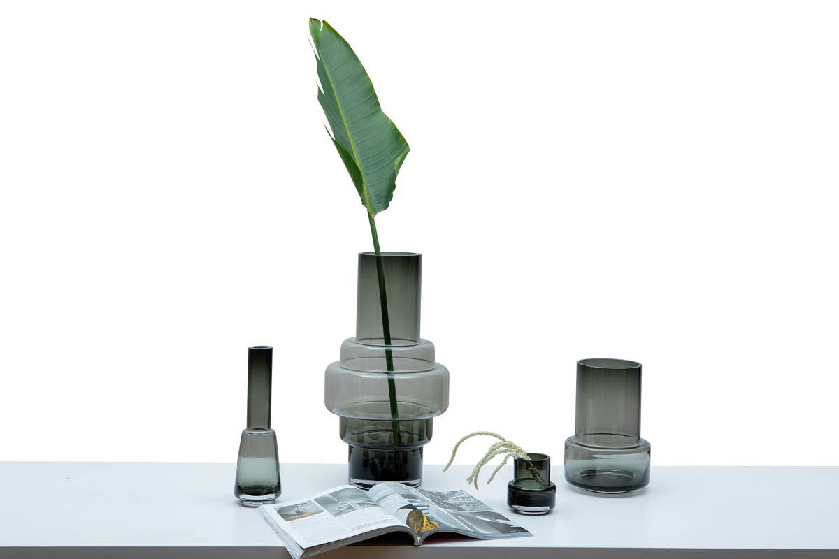 Element Accessories EU - Venta al por mayor Floreros - jarrón delgado de estilo retro de vidrio grueso, 29 cm, TYLER, gris1